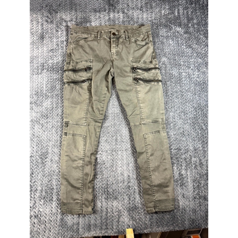 Blanknyc Moto Cargo Pants Womens 28 Olive Green Cotton Stretch Zip Pocket Hiking